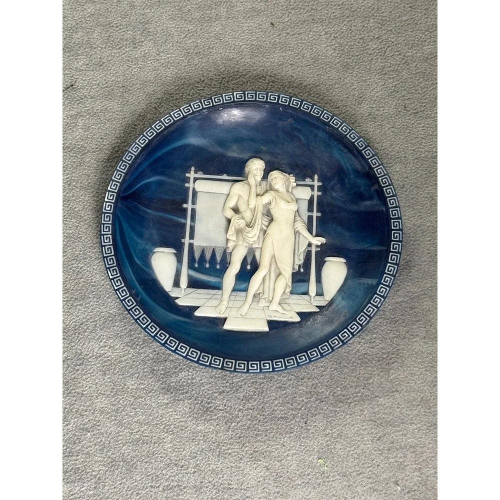 Incolay Studios Voyage of Ulysses Lapis Blue Cameo Plates Set of 2 Brunettin